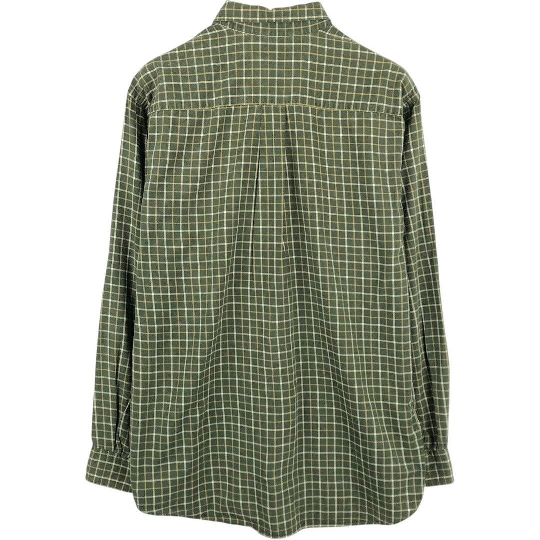 LLBean Long Sleeve Button-Down Light Flannel Check Shirt, Men's Size Medium cotton green type Vintage Second Hand