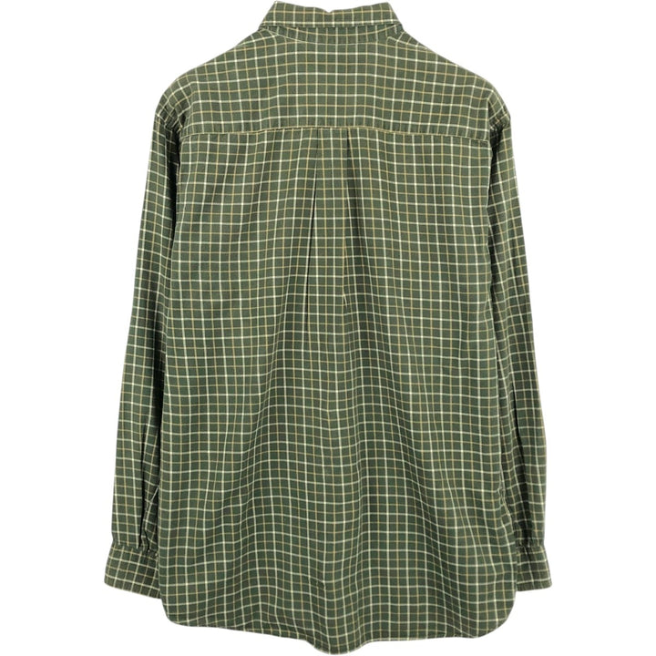 LLBean Long Sleeve Button-Down Light Flannel Check Shirt, Men's Size Medium cotton green type Vintage Second Hand