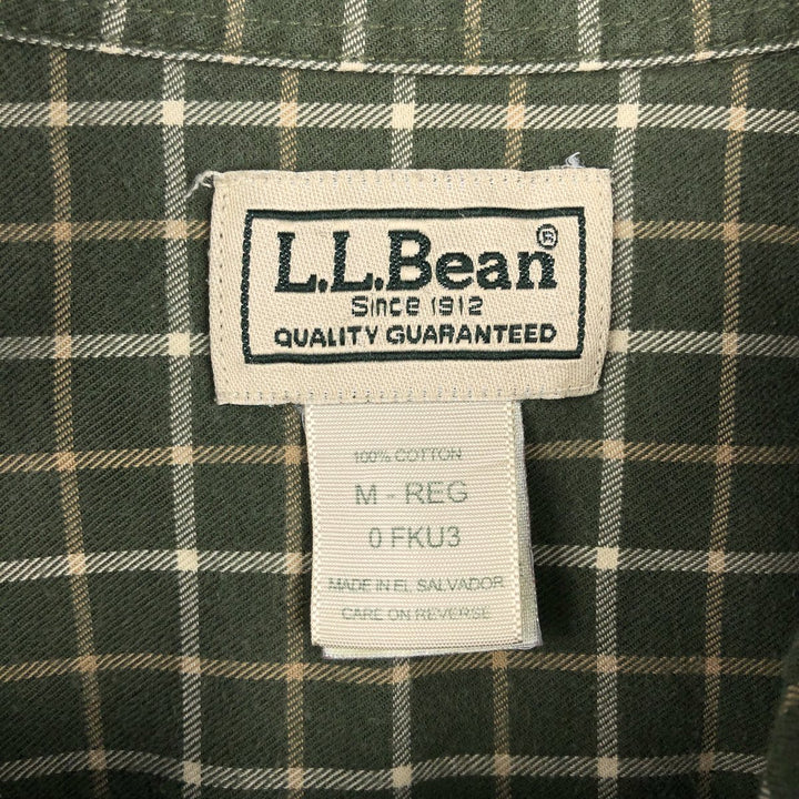 LLBean Long Sleeve Button-Down Light Flannel Check Shirt, Men's Size Medium cotton green type Vintage Second Hand
