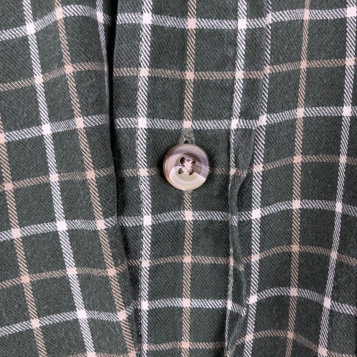 LLBean Long Sleeve Button-Down Light Flannel Check Shirt, Men's Size Medium cotton green type Vintage Second Hand
