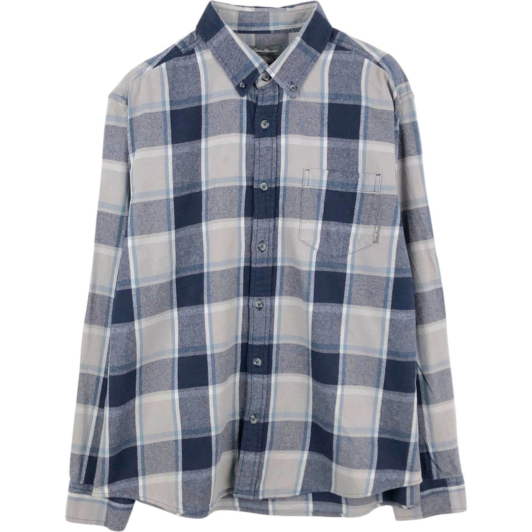 Eddie Bauer Men's Long Sleeve Flannel Check Shirt, Size L cotton navy blue type Vintage Second Hand