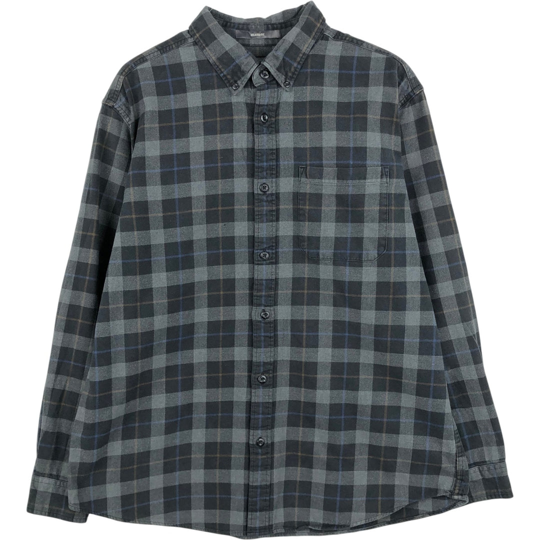 Eddie Bauer Relaxed Fit Long-Sleeve Button-Down Light Flannel Check Shirt, Men's Size L (approx.) cotton black type Vintage Second Hand