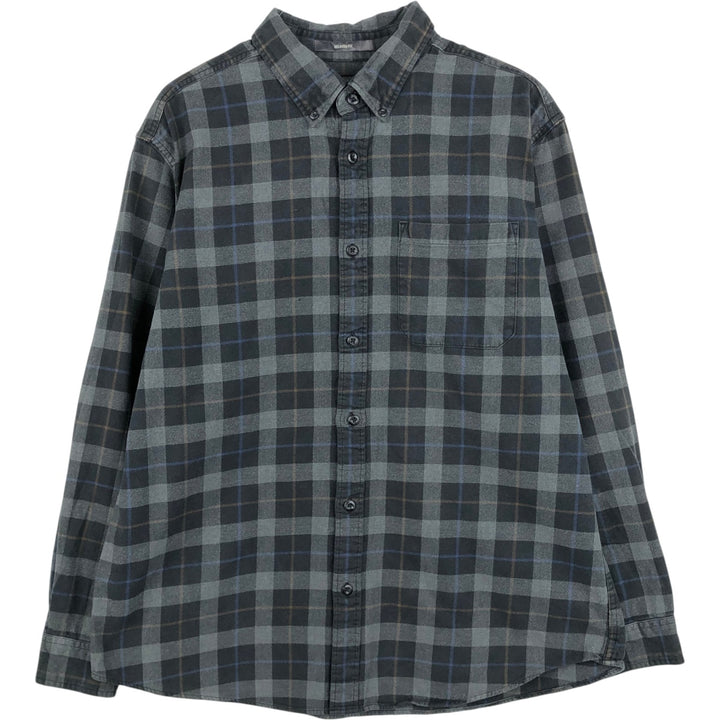 Eddie Bauer Relaxed Fit Long-Sleeve Button-Down Light Flannel Check Shirt, Men's Size L (approx.) cotton black type Vintage Second Hand