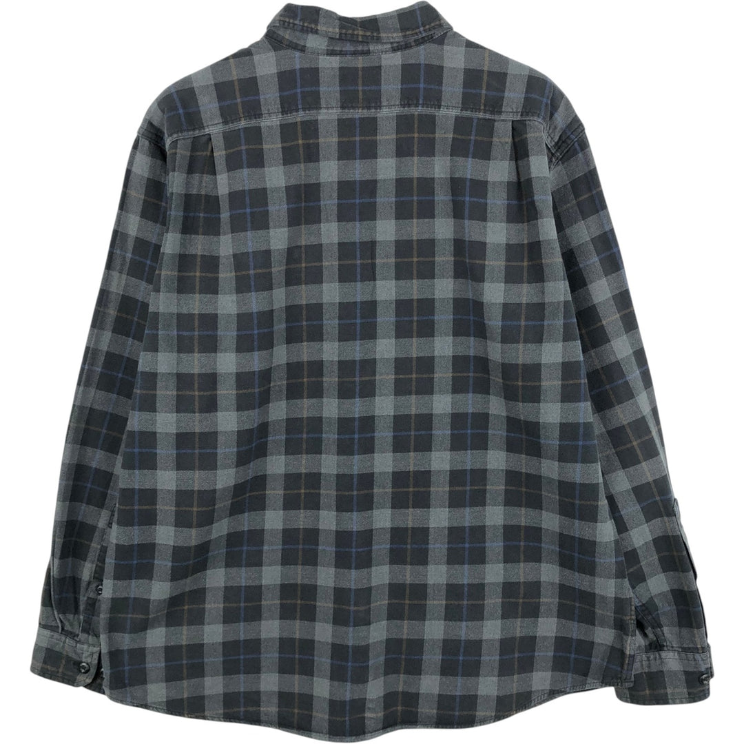 Eddie Bauer Relaxed Fit Long-Sleeve Button-Down Light Flannel Check Shirt, Men's Size L (approx.) cotton black type Vintage Second Hand