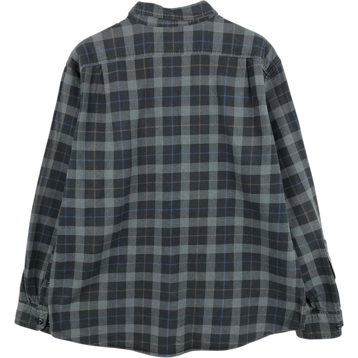 Eddie Bauer Relaxed Fit Long-Sleeve Button-Down Light Flannel Check Shirt, Men's Size L (approx.) cotton black type Vintage Second Hand
