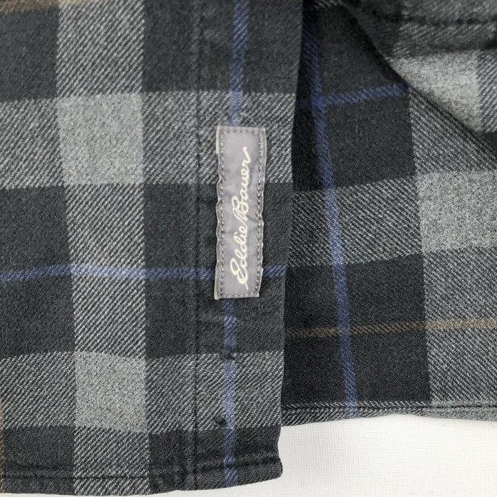 Eddie Bauer Relaxed Fit Long-Sleeve Button-Down Light Flannel Check Shirt, Men's Size L (approx.) cotton black type Vintage Second Hand
