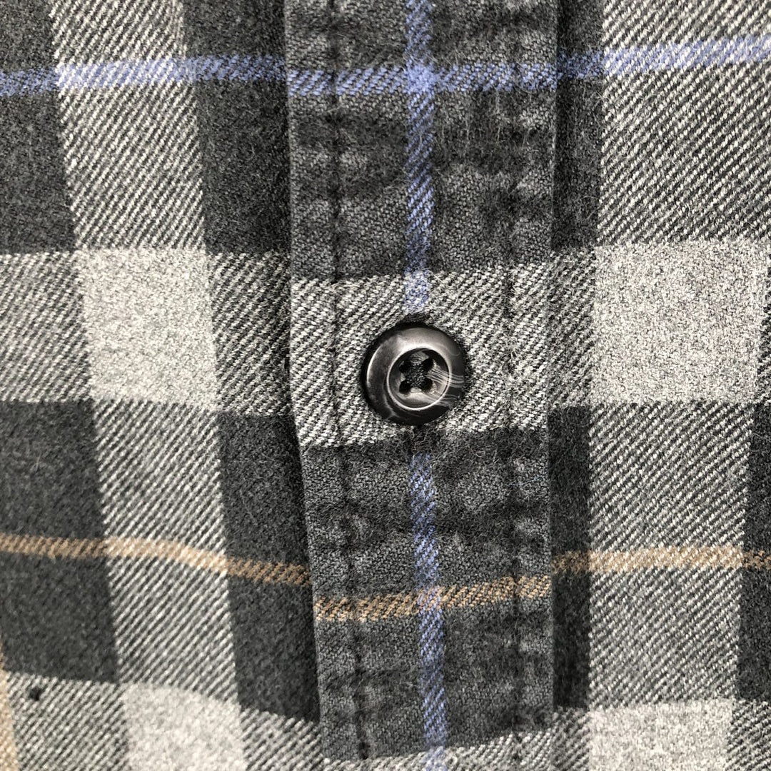 Eddie Bauer Relaxed Fit Long-Sleeve Button-Down Light Flannel Check Shirt, Men's Size L (approx.) cotton black type Vintage Second Hand