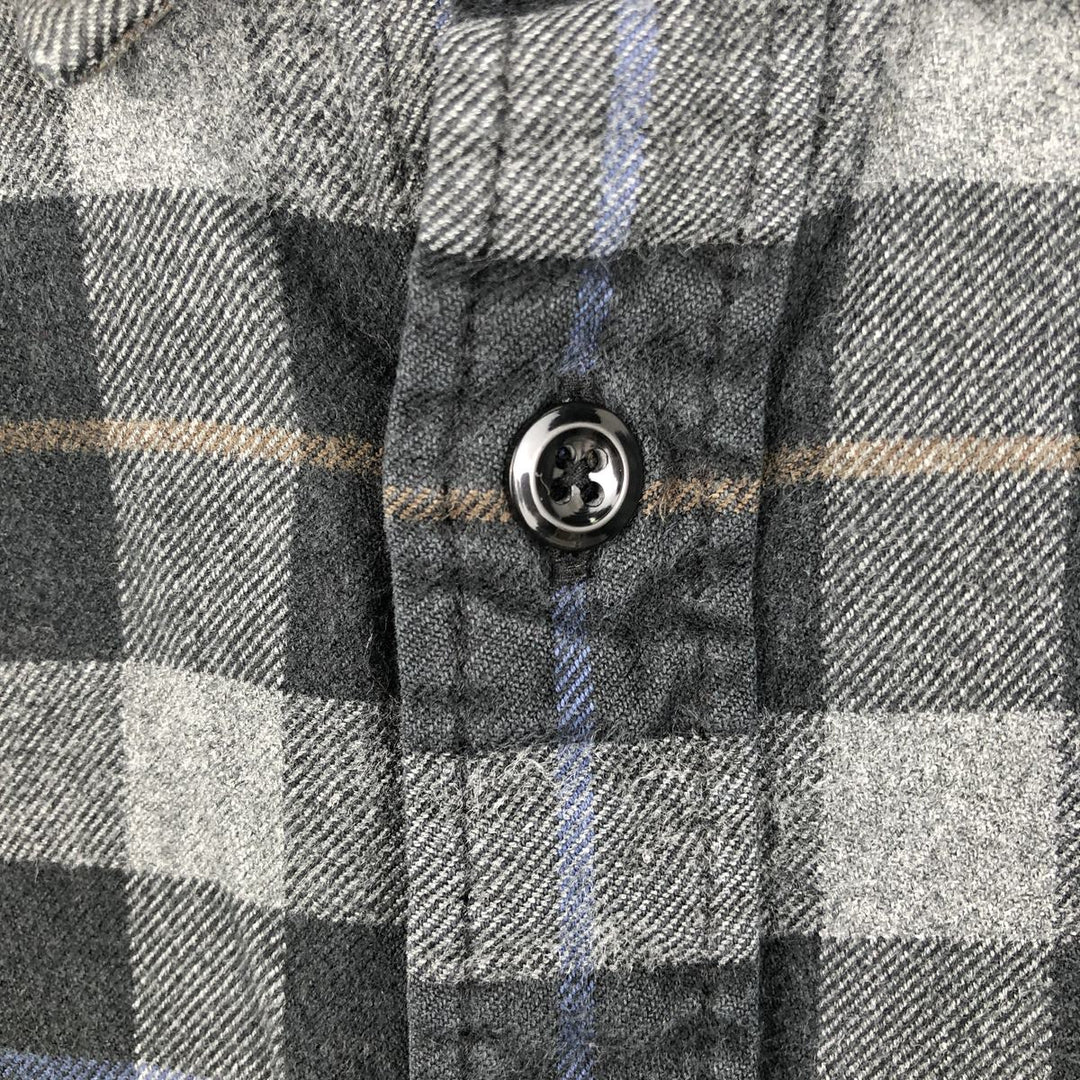 Eddie Bauer Relaxed Fit Long-Sleeve Button-Down Light Flannel Check Shirt, Men's Size L (approx.) cotton black type Vintage Second Hand