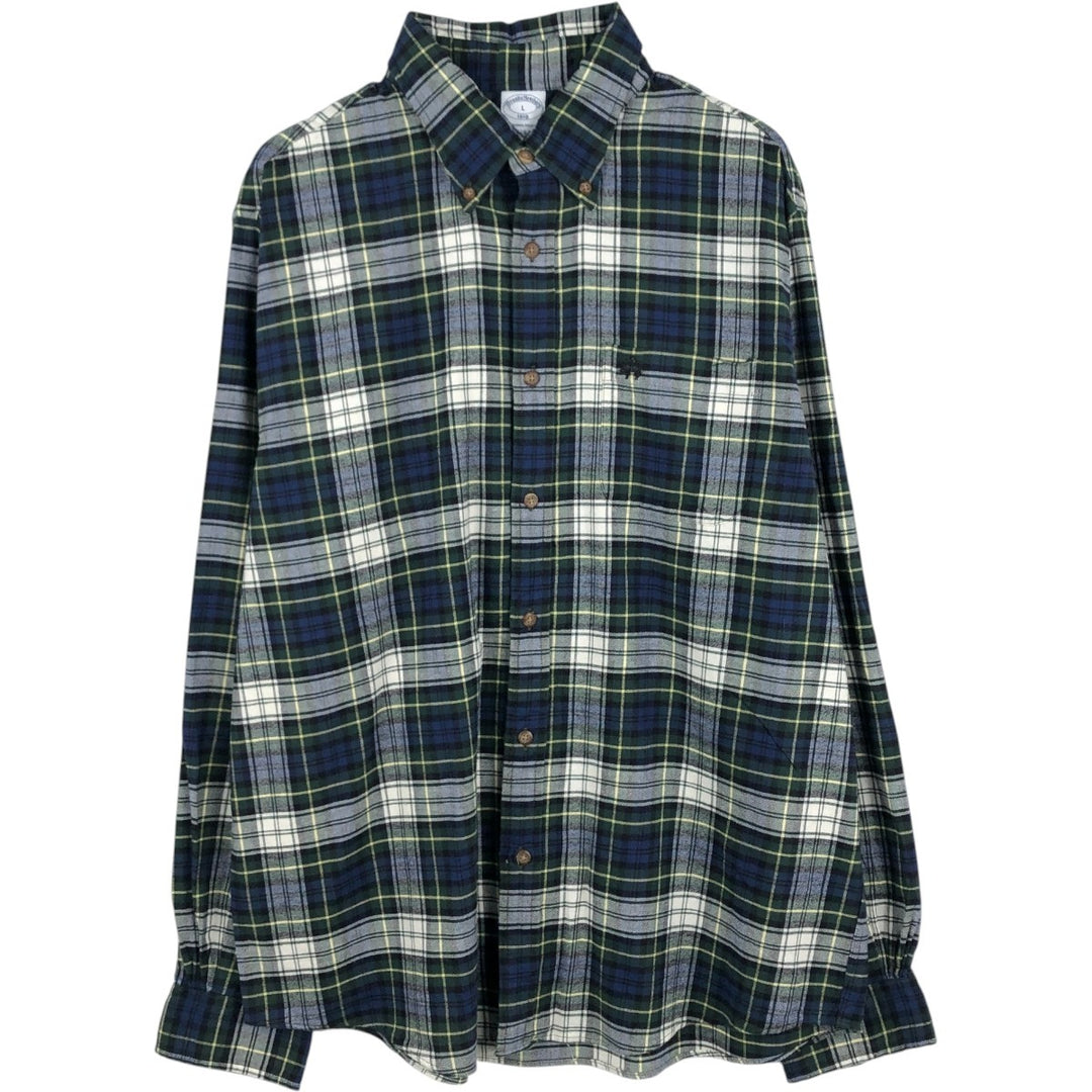 Brooks Brothers 1818 Long-Sleeve Button-Down Light Flannel Check Shirt, Men's Size L (approx.) cotton multicolor Vintage Second Hand