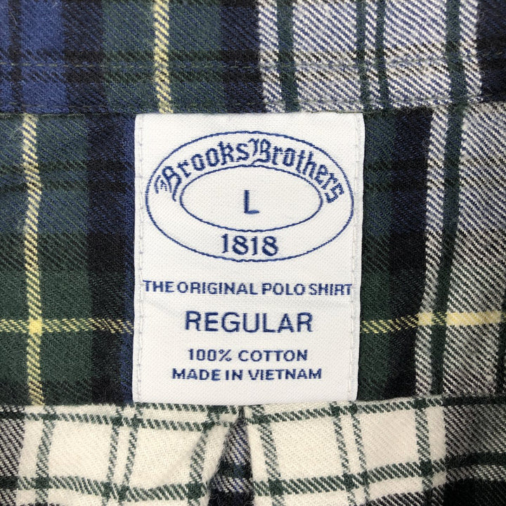 Brooks Brothers 1818 Long-Sleeve Button-Down Light Flannel Check Shirt, Men's Size L (approx.) cotton multicolor Vintage Second Hand