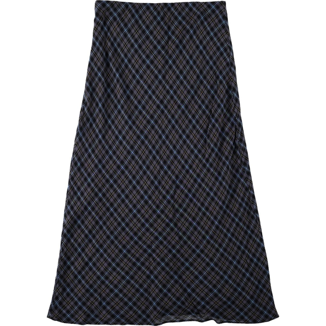 Check Pattern Long A-Line Skirt, Women's Size M Viscose Charcoal Vintage Second Hand