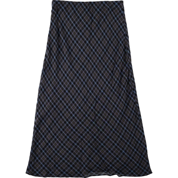 Check Pattern Long A-Line Skirt, Women's Size M Viscose Charcoal Vintage Second Hand