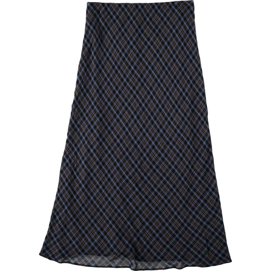 Check Pattern Long A-Line Skirt, Women's Size M Viscose Charcoal Vintage Second Hand