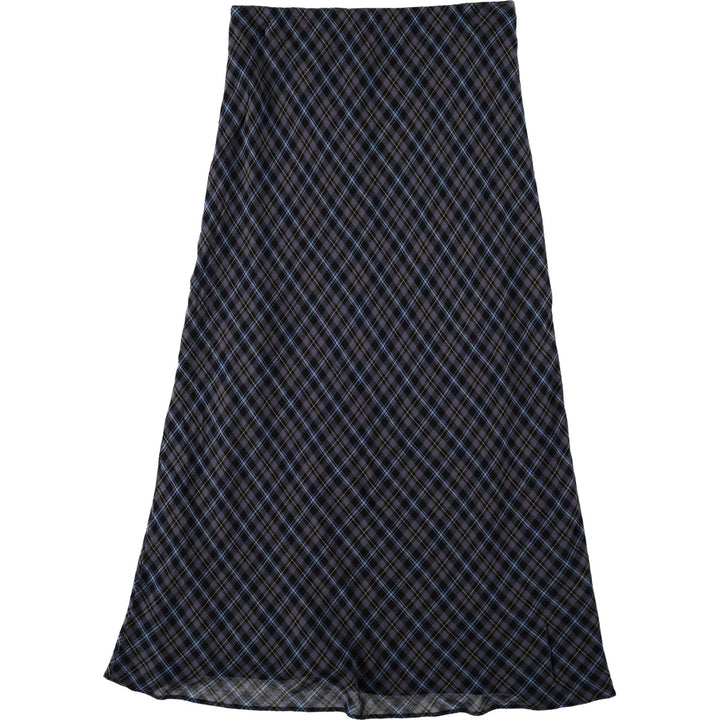 Check Pattern Long A-Line Skirt, Women's Size M Viscose Charcoal Vintage Second Hand