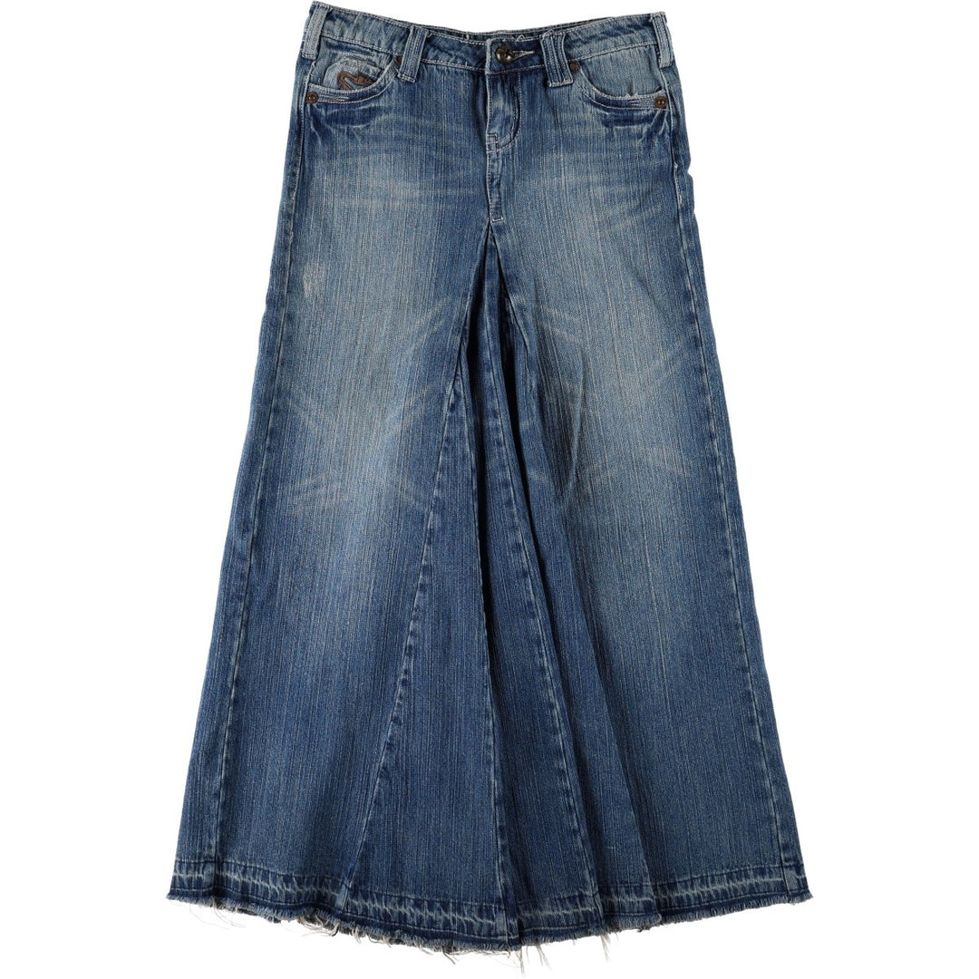 Industrial cotton denim long flared skirt, women's size XL equivalent, zipper fly. cotton blue type Vintage Second Hand