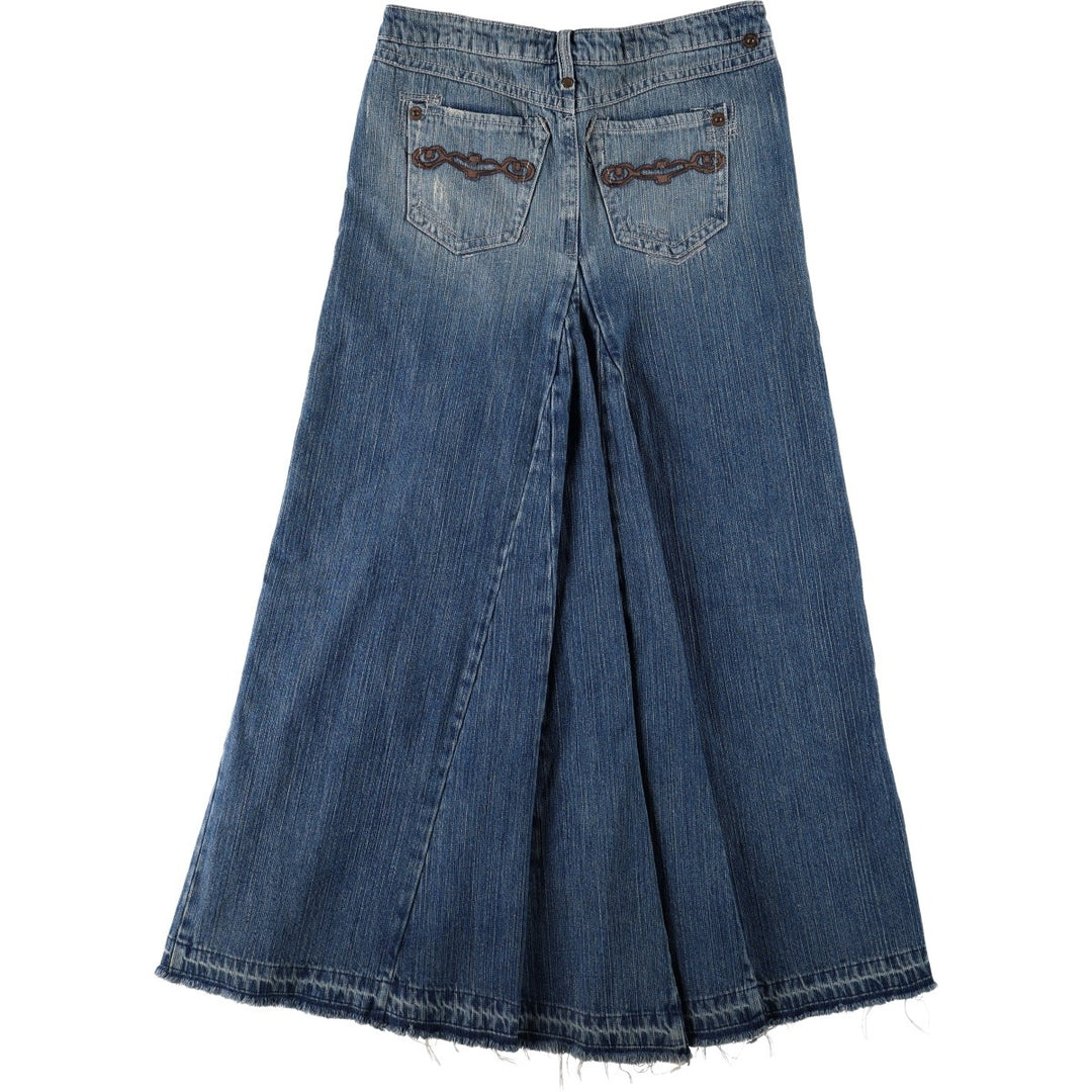 Industrial cotton denim long flared skirt, women's size XL equivalent, zipper fly. cotton blue type Vintage Second Hand