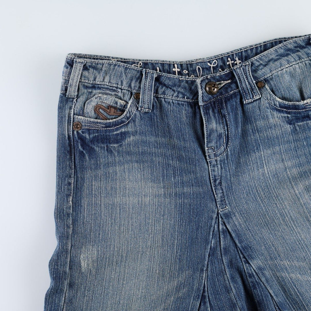 Industrial cotton denim long flared skirt, women's size XL equivalent, zipper fly. cotton blue type Vintage Second Hand