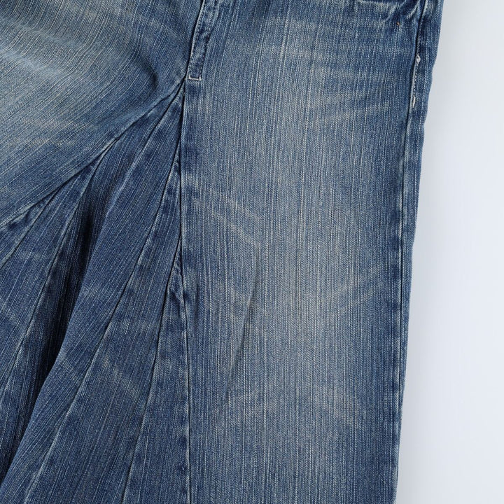 Industrial cotton denim long flared skirt, women's size XL equivalent, zipper fly. cotton blue type Vintage Second Hand