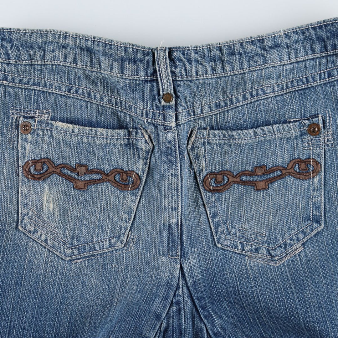 Industrial cotton denim long flared skirt, women's size XL equivalent, zipper fly. cotton blue type Vintage Second Hand