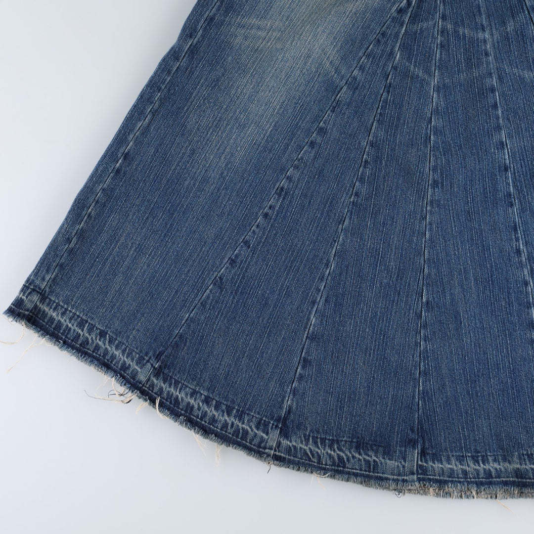 Industrial cotton denim long flared skirt, women's size XL equivalent, zipper fly. cotton blue type Vintage Second Hand