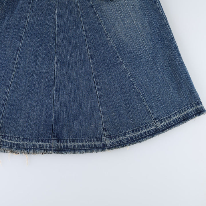 Industrial cotton denim long flared skirt, women's size XL equivalent, zipper fly. cotton blue type Vintage Second Hand