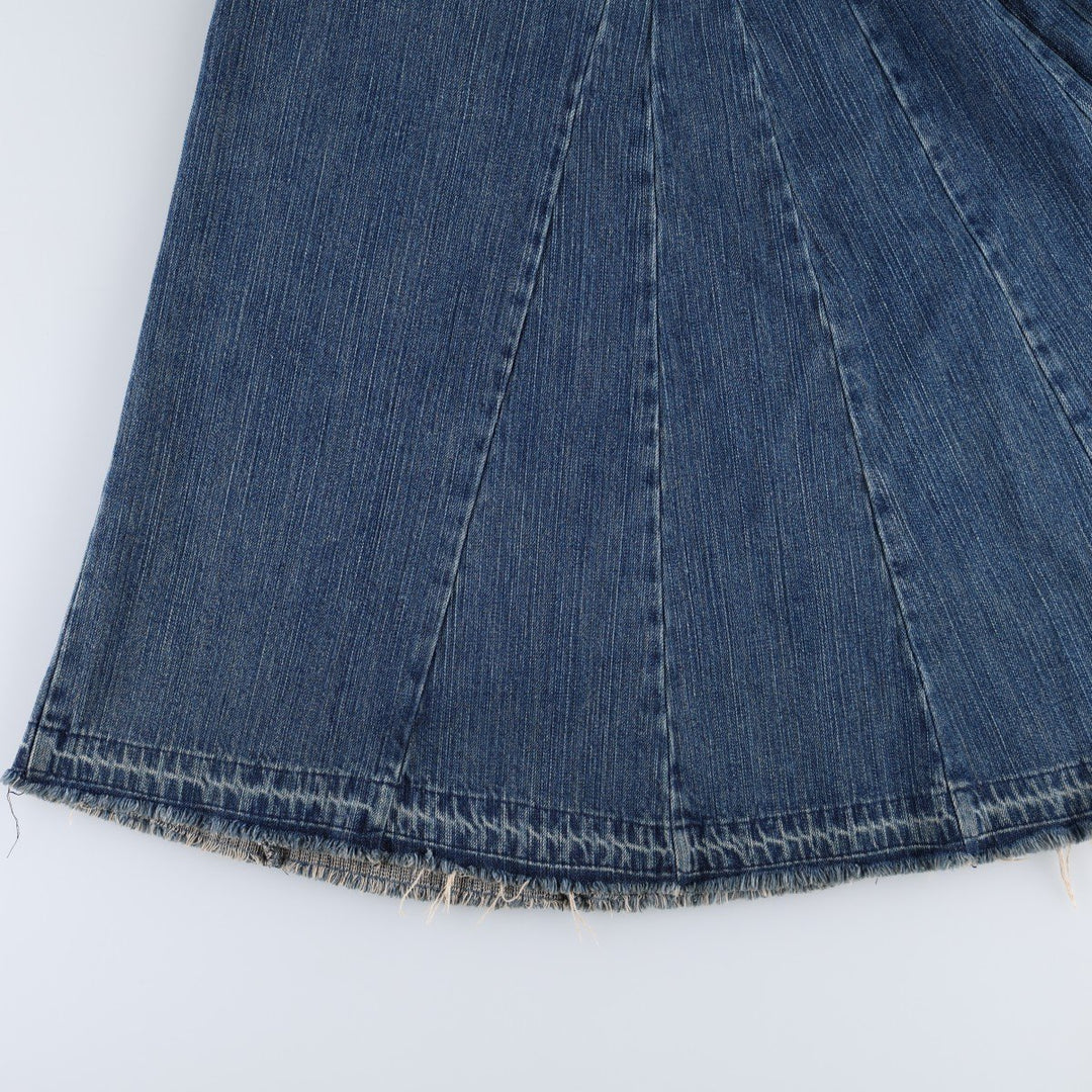 Industrial cotton denim long flared skirt, women's size XL equivalent, zipper fly. cotton blue type Vintage Second Hand