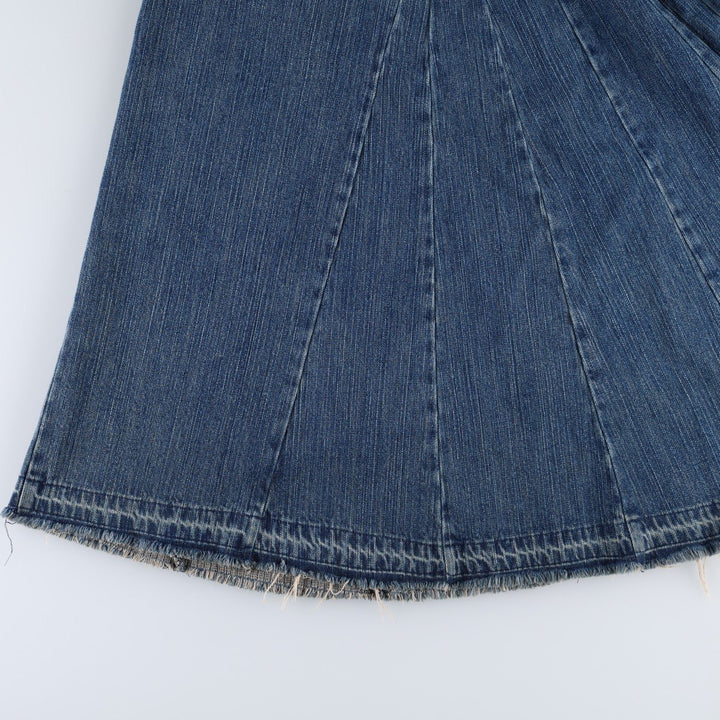 Industrial cotton denim long flared skirt, women's size XL equivalent, zipper fly. cotton blue type Vintage Second Hand