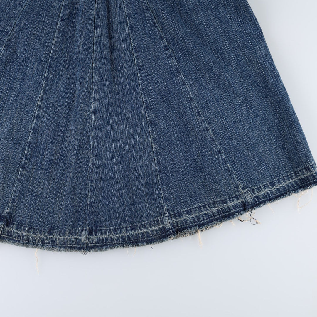 Industrial cotton denim long flared skirt, women's size XL equivalent, zipper fly. cotton blue type Vintage Second Hand