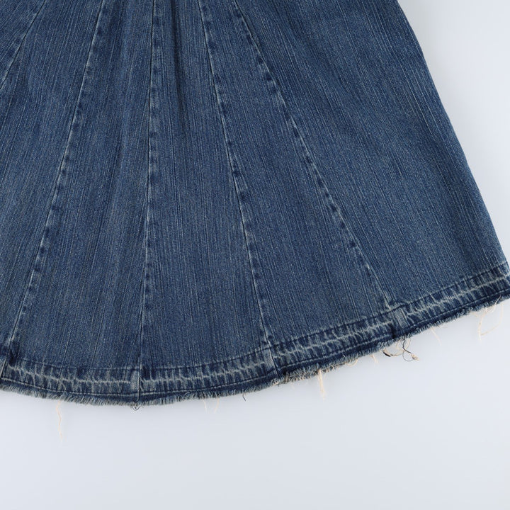 Industrial cotton denim long flared skirt, women's size XL equivalent, zipper fly. cotton blue type Vintage Second Hand