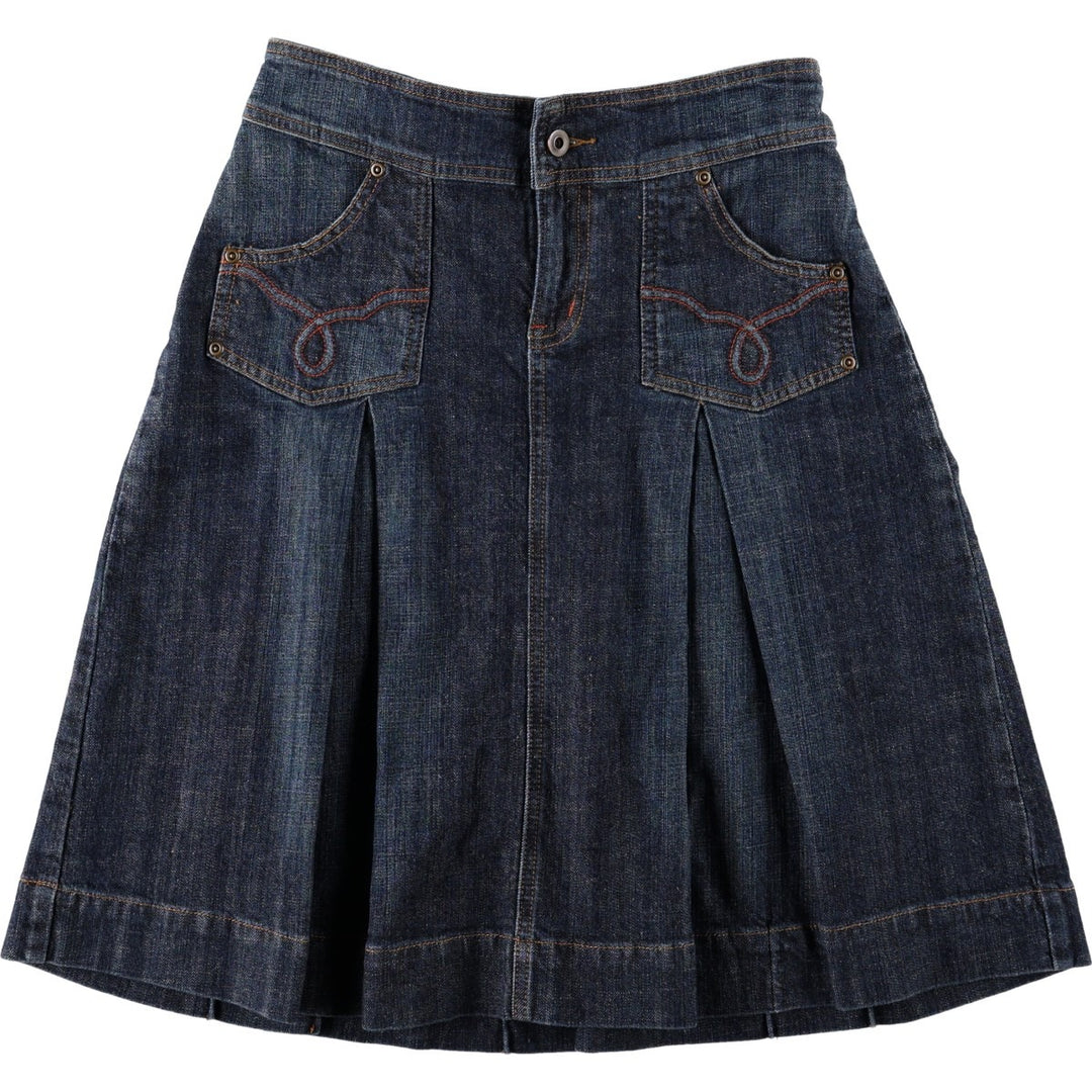 Tristan & Iseut Denim Half-Length Pleated Skirt, Women's Size L (approx.) cotton navy blue type Vintage Second Hand