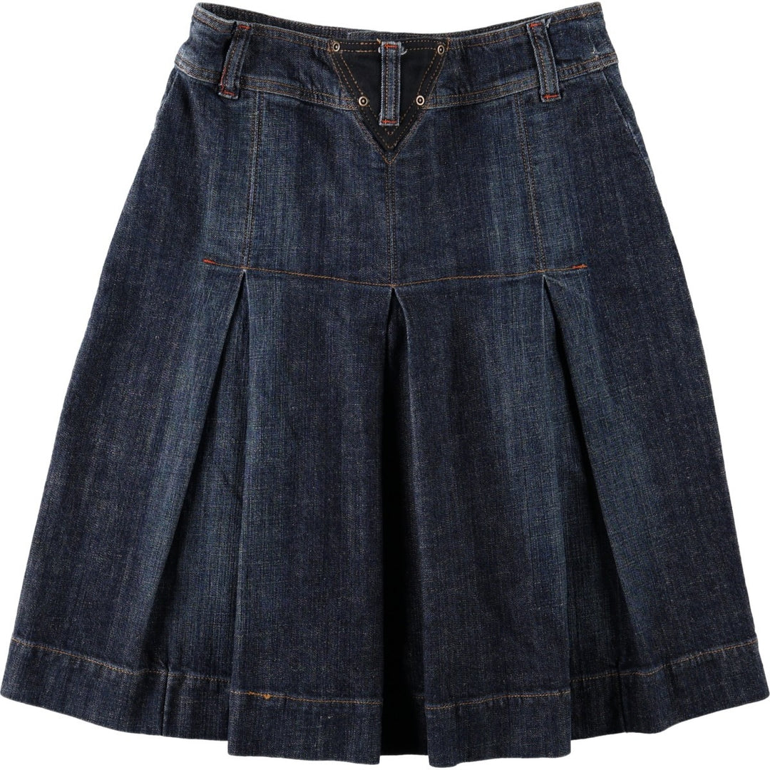 Tristan & Iseut Denim Half-Length Pleated Skirt, Women's Size L (approx.) cotton navy blue type Vintage Second Hand