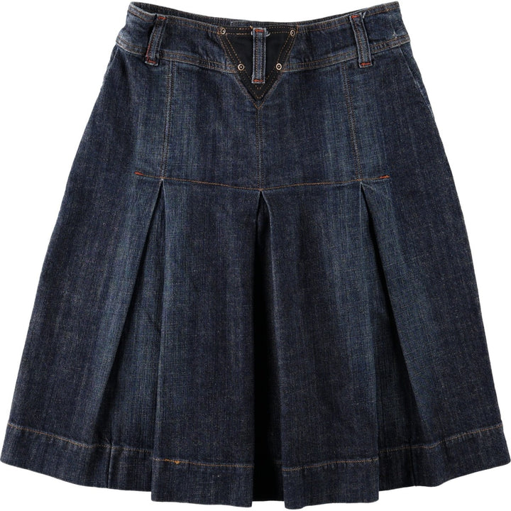 Tristan & Iseut Denim Half-Length Pleated Skirt, Women's Size L (approx.) cotton navy blue type Vintage Second Hand