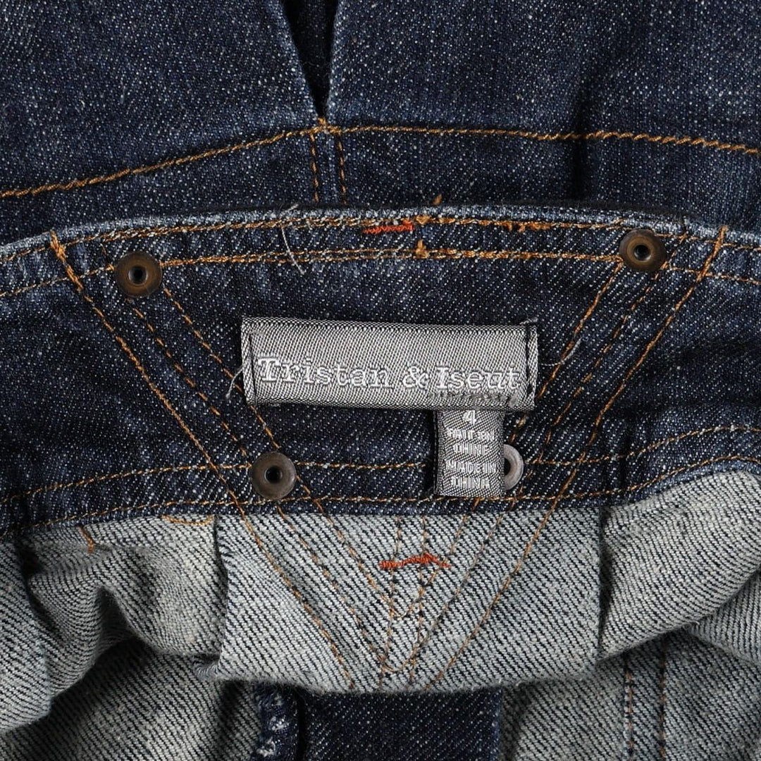 Tristan & Iseut Denim Half-Length Pleated Skirt, Women's Size L (approx.) cotton navy blue type Vintage Second Hand