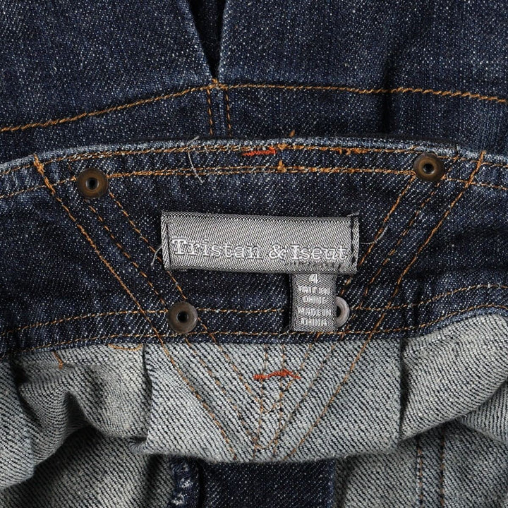 Tristan & Iseut Denim Half-Length Pleated Skirt, Women's Size L (approx.) cotton navy blue type Vintage Second Hand