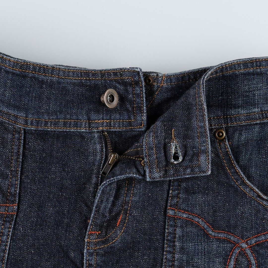 Tristan & Iseut Denim Half-Length Pleated Skirt, Women's Size L (approx.) cotton navy blue type Vintage Second Hand