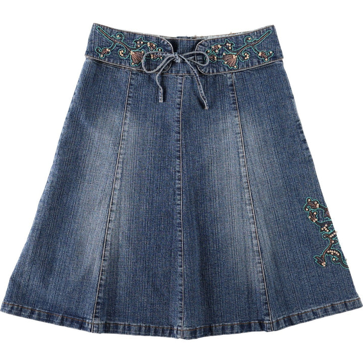 Outfit: Beaded embroidered denim half-length A-line skirt, women's size XL. cotton blue type Vintage Second Hand