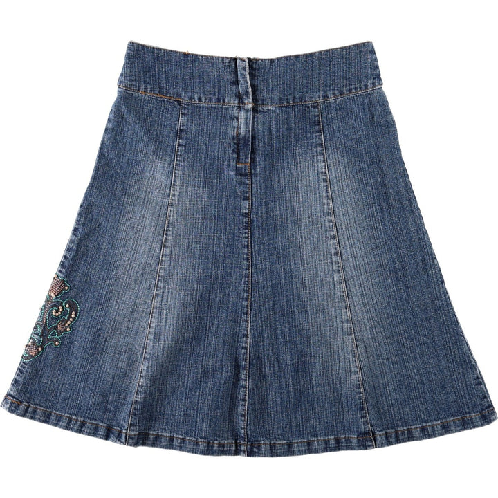 Outfit: Beaded embroidered denim half-length A-line skirt, women's size XL. cotton blue type Vintage Second Hand