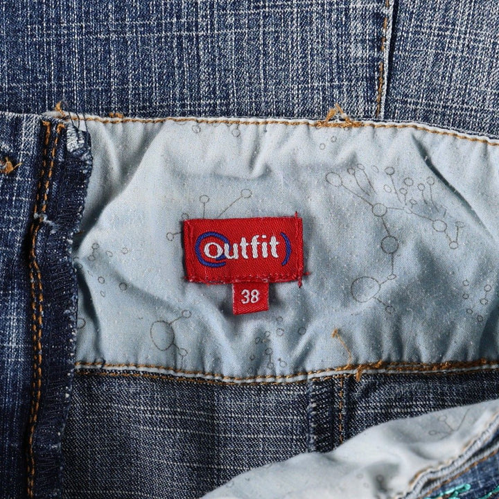 Outfit: Beaded embroidered denim half-length A-line skirt, women's size XL. cotton blue type Vintage Second Hand