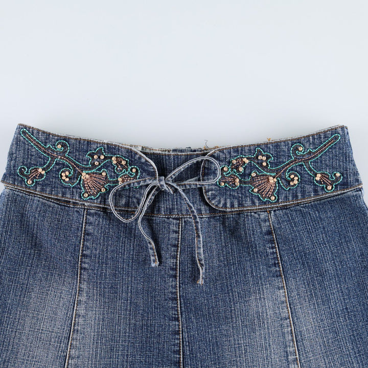Outfit: Beaded embroidered denim half-length A-line skirt, women's size XL. cotton blue type Vintage Second Hand