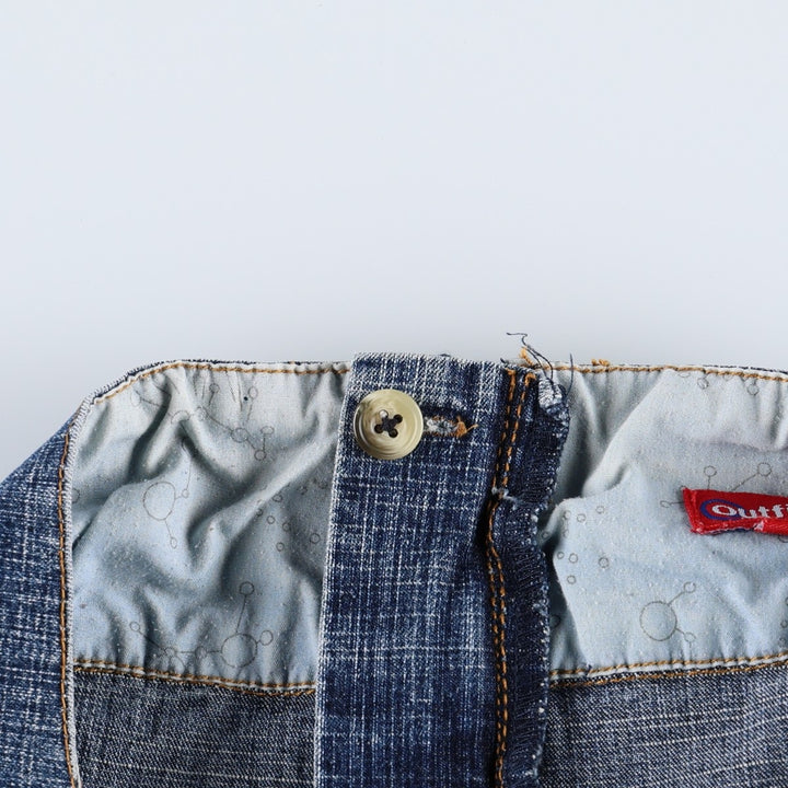 Outfit: Beaded embroidered denim half-length A-line skirt, women's size XL. cotton blue type Vintage Second Hand