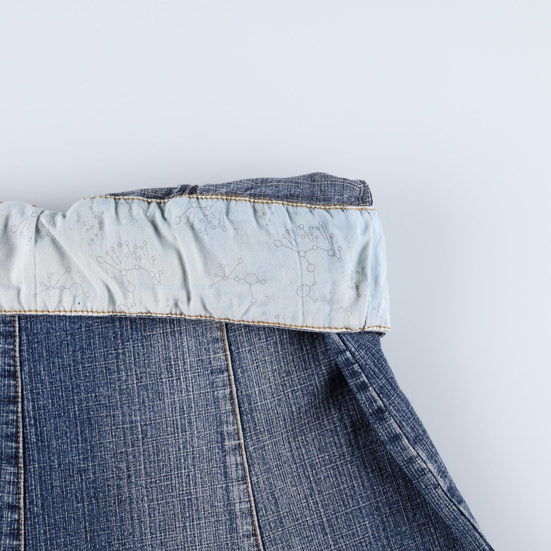 Outfit: Beaded embroidered denim half-length A-line skirt, women's size XL. cotton blue type Vintage Second Hand