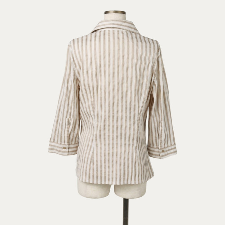 Striped Pattern Open Collar Long Sleeve Frill Blouse, Women's Size S (Equivalent), Vintage unclear white type Vintage Second Hand