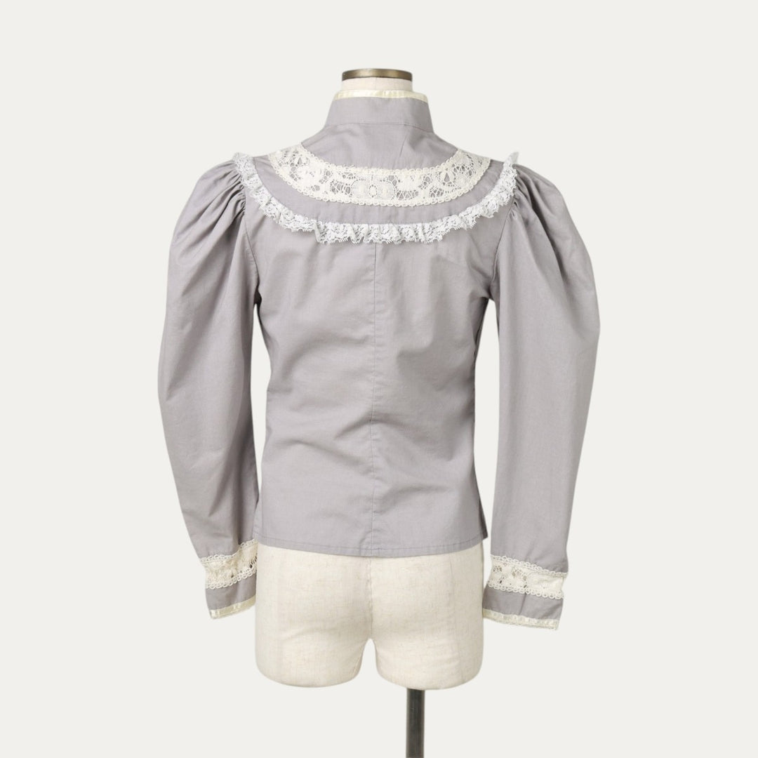 1970'S Gunnesax Jessica Stand Collar Cutwork Embroidery Long Sleeve Blouse, Made in USA, Women's Size XS (approx.) Vintage cotton purple type Vintage Second Hand