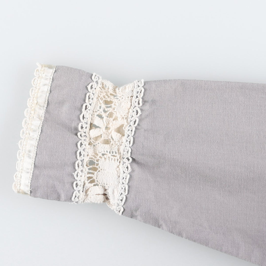 1970'S Gunnesax Jessica Stand Collar Cutwork Embroidery Long Sleeve Blouse, Made in USA, Women's Size XS (approx.) Vintage cotton purple type Vintage Second Hand