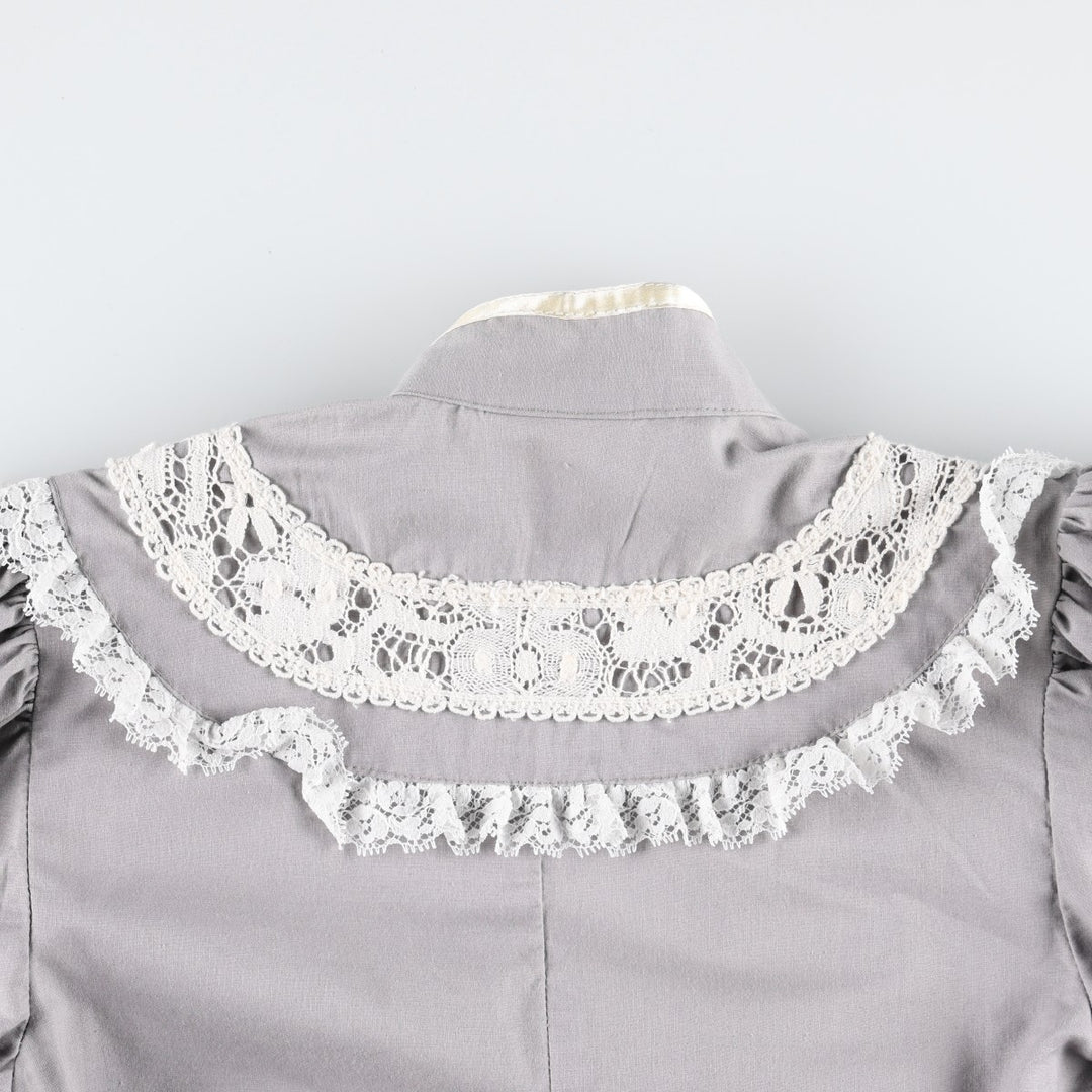 1970'S Gunnesax Jessica Stand Collar Cutwork Embroidery Long Sleeve Blouse, Made in USA, Women's Size XS (approx.) Vintage cotton purple type Vintage Second Hand