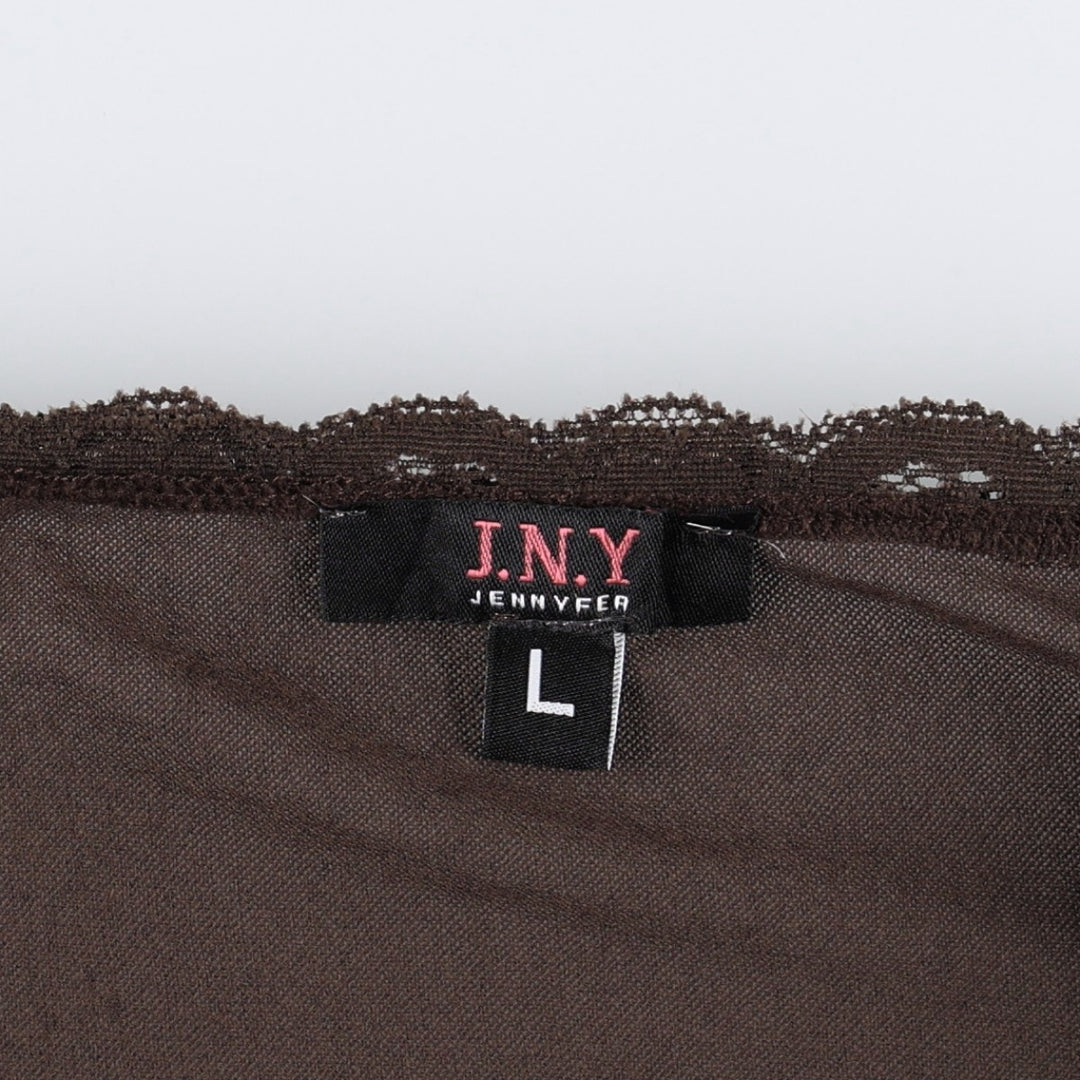 JNY JENNYFER V-neck Lace Long-Sleeve Sheer Blouse, Women's Size L (approx.) polyamide brown type Vintage Second Hand
