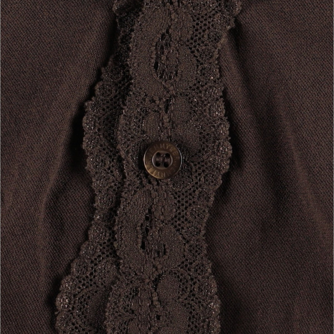 JNY JENNYFER V-neck Lace Long-Sleeve Sheer Blouse, Women's Size L (approx.) polyamide brown type Vintage Second Hand