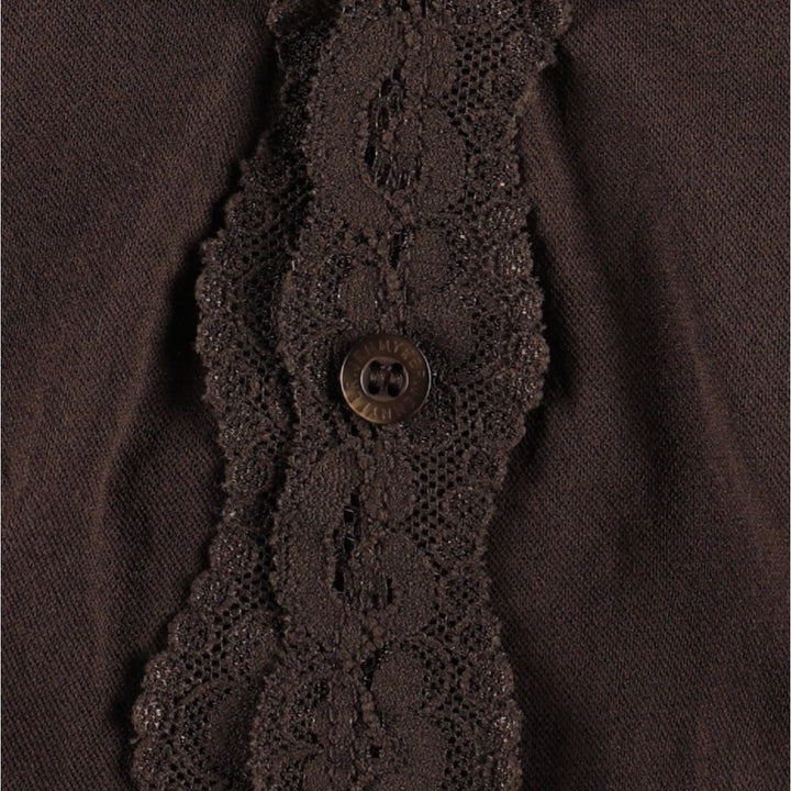 JNY JENNYFER V-neck Lace Long-Sleeve Sheer Blouse, Women's Size L (approx.) polyamide brown type Vintage Second Hand
