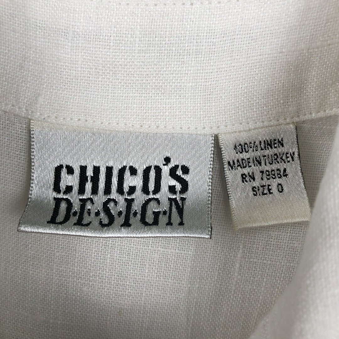 CHICO'S DESIGN Long-Sleeve Linen Shirt, Women's Size M (approx.) linen white type Vintage Second Hand