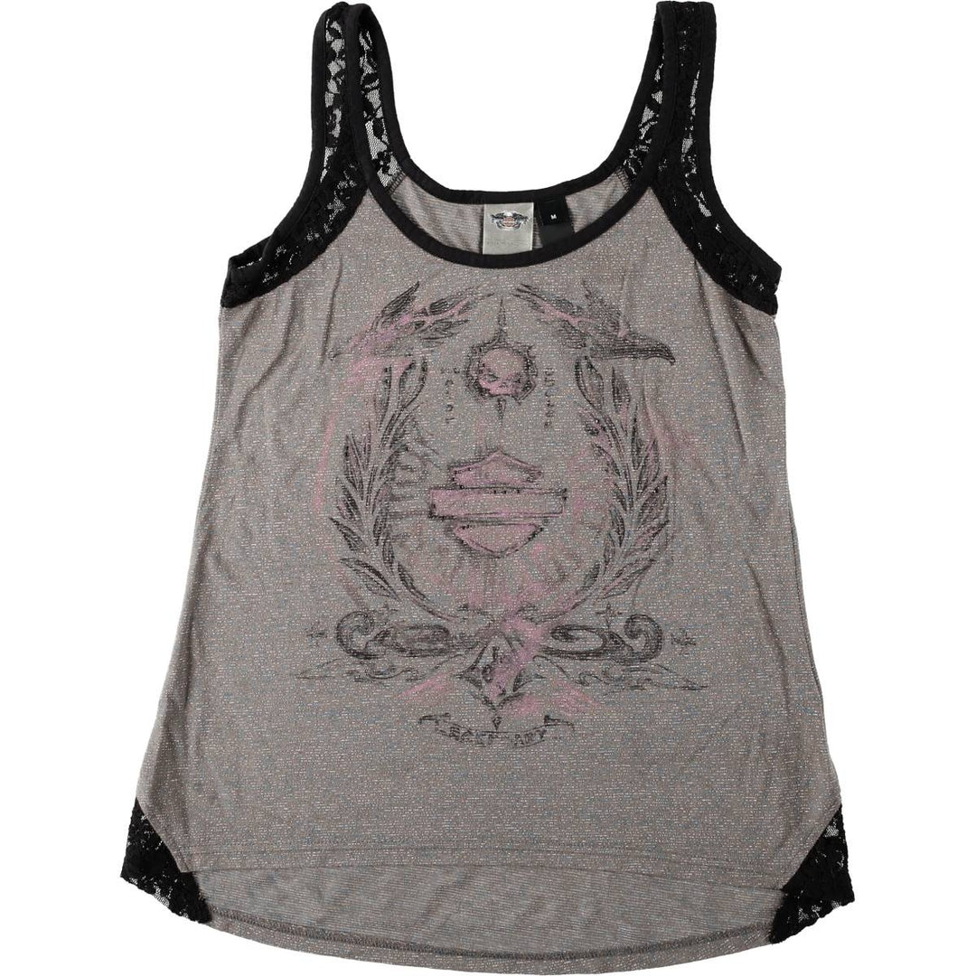 Harley-Davidson Skull Pattern Rhinestone Motorcycle Tank Top, Women's Size M (approx.) unclear gray type Vintage Second Hand